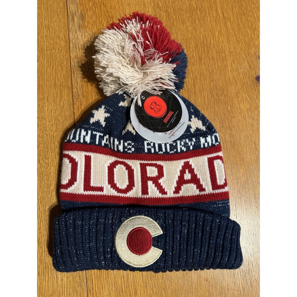 Colorado Beanie NWT‎ Robin Ruth Knit Pom Hat Rocky Mountains Souvenir Navy Red